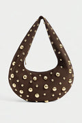 Braune Wildleder Hobo Bag mit Nieten