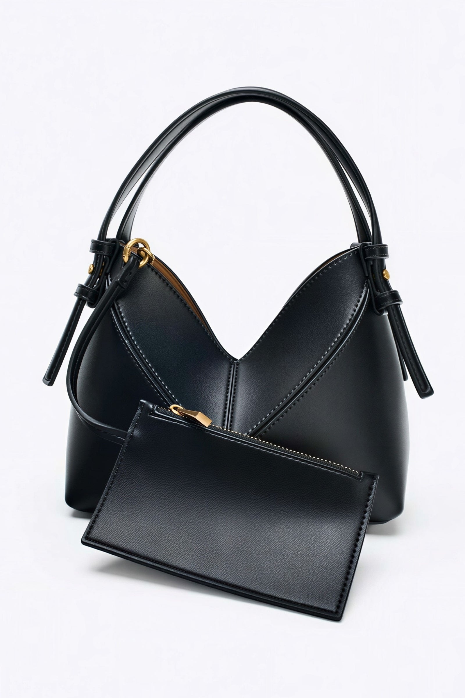 Schwarze strukturierte Handtasche